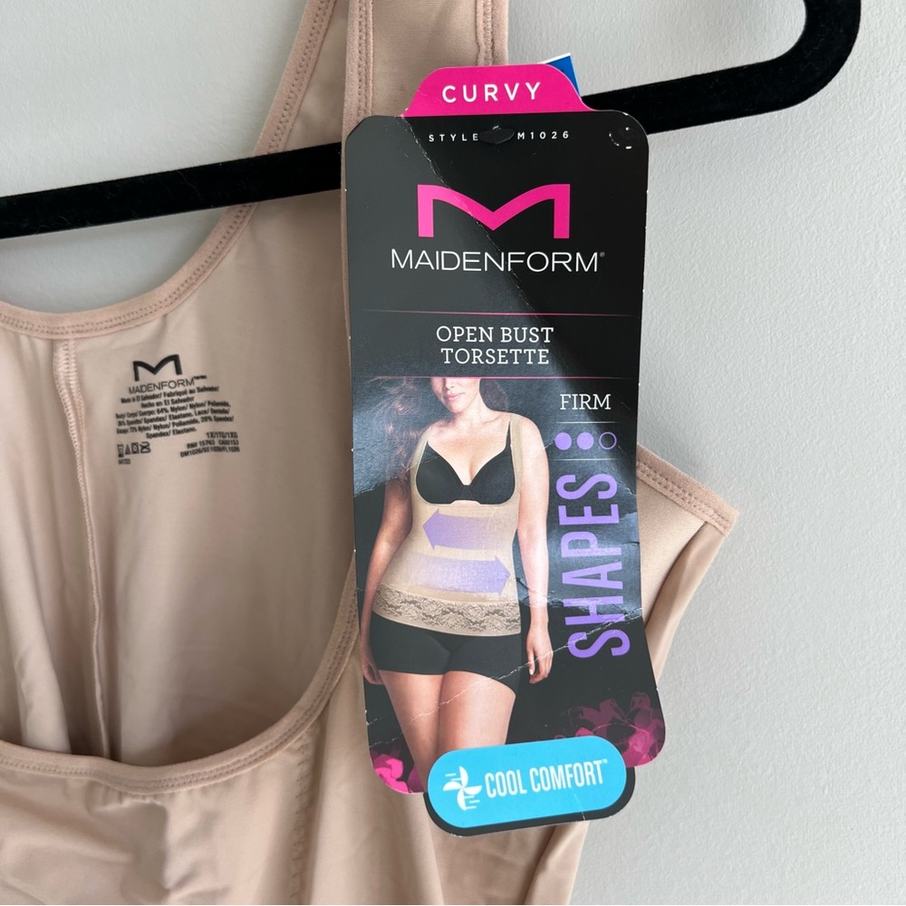 NWT Maidenform open bust torsette beige lace trim shapewear plus size 1X - Picture 4 of 8